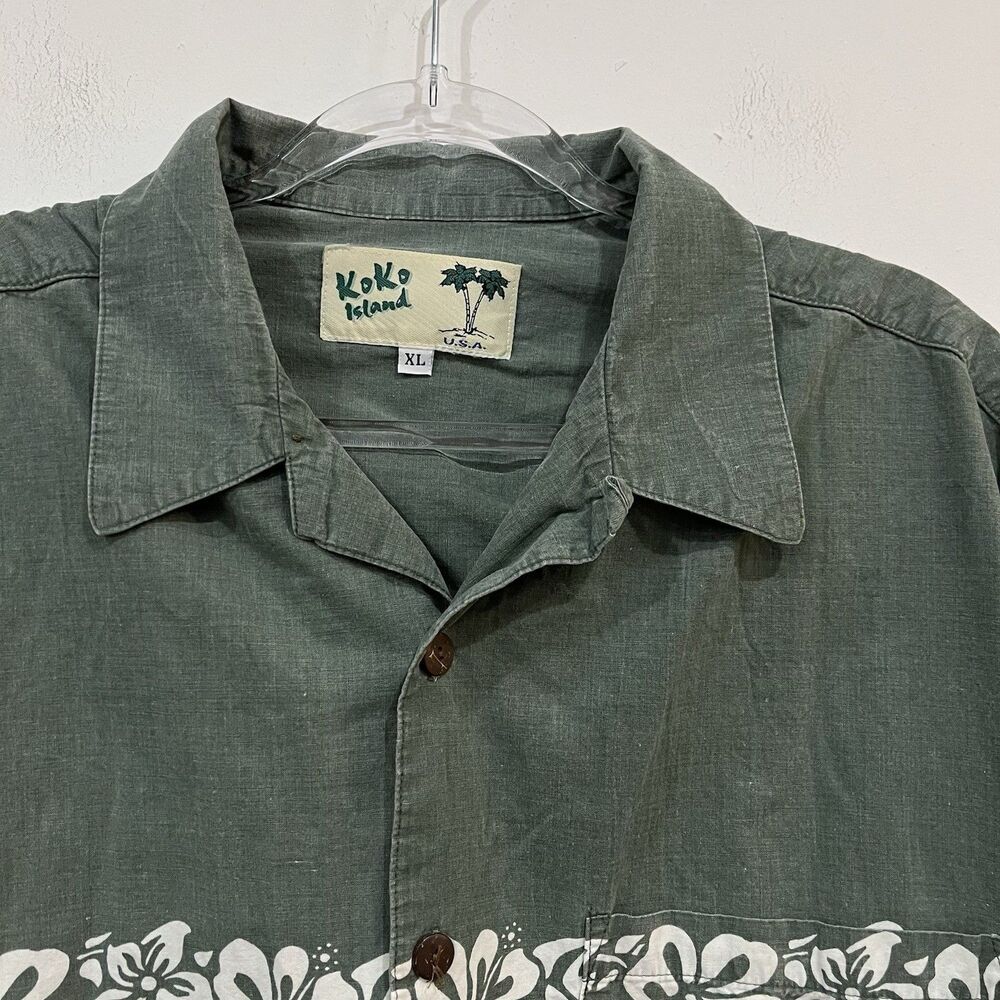 Koko Island Green Hawaiian Shirt Size XL Tropical Hibiscus Button Up - Picture 2 of 5
